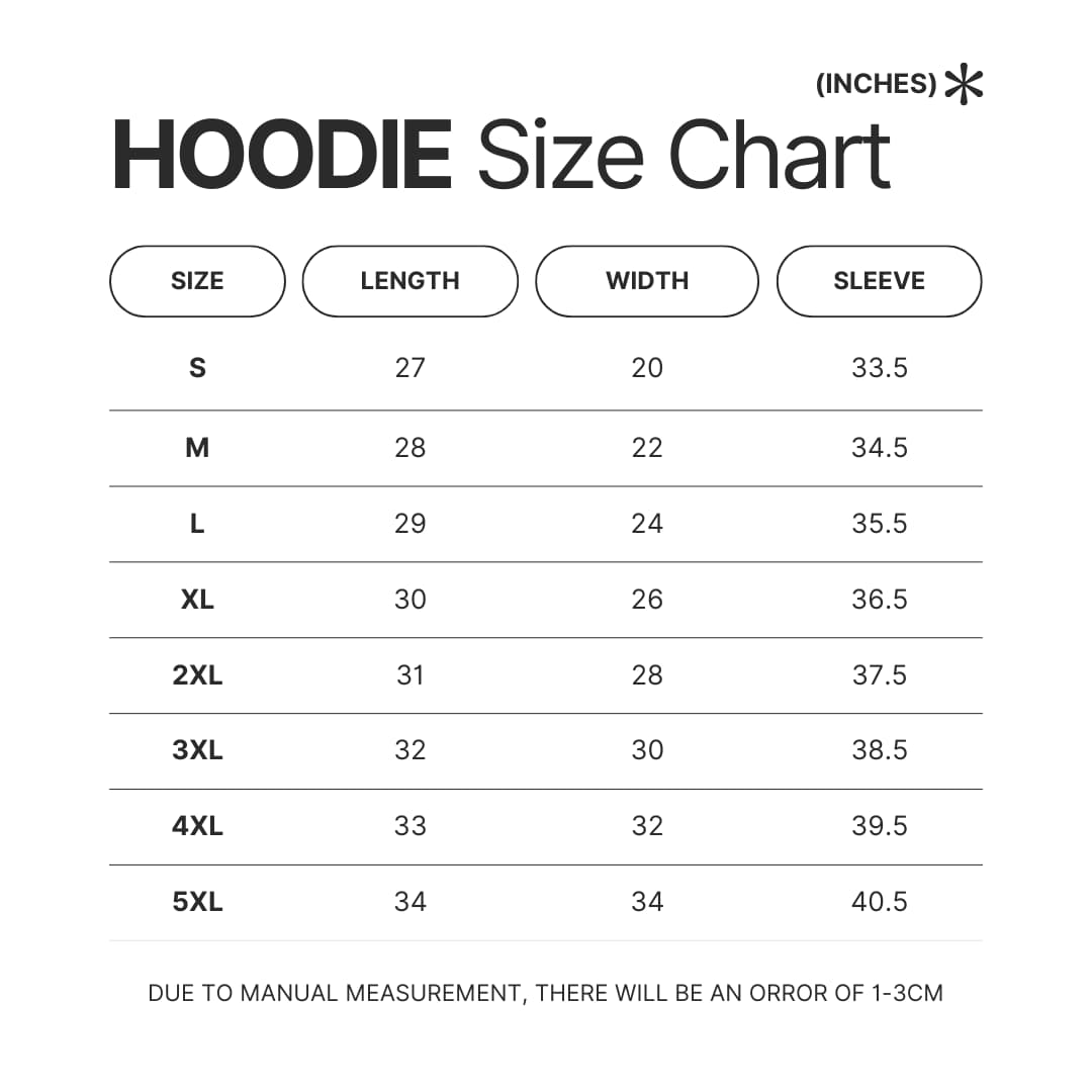 Hoodie Size Chart - Dan Da Dan Shop