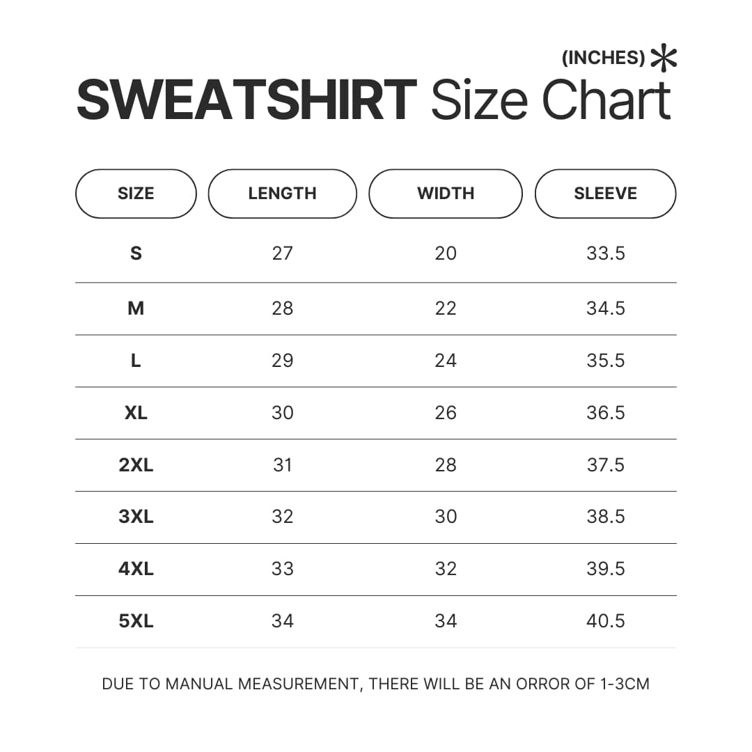 Sweatshirt Size Chart - Dan Da Dan Shop