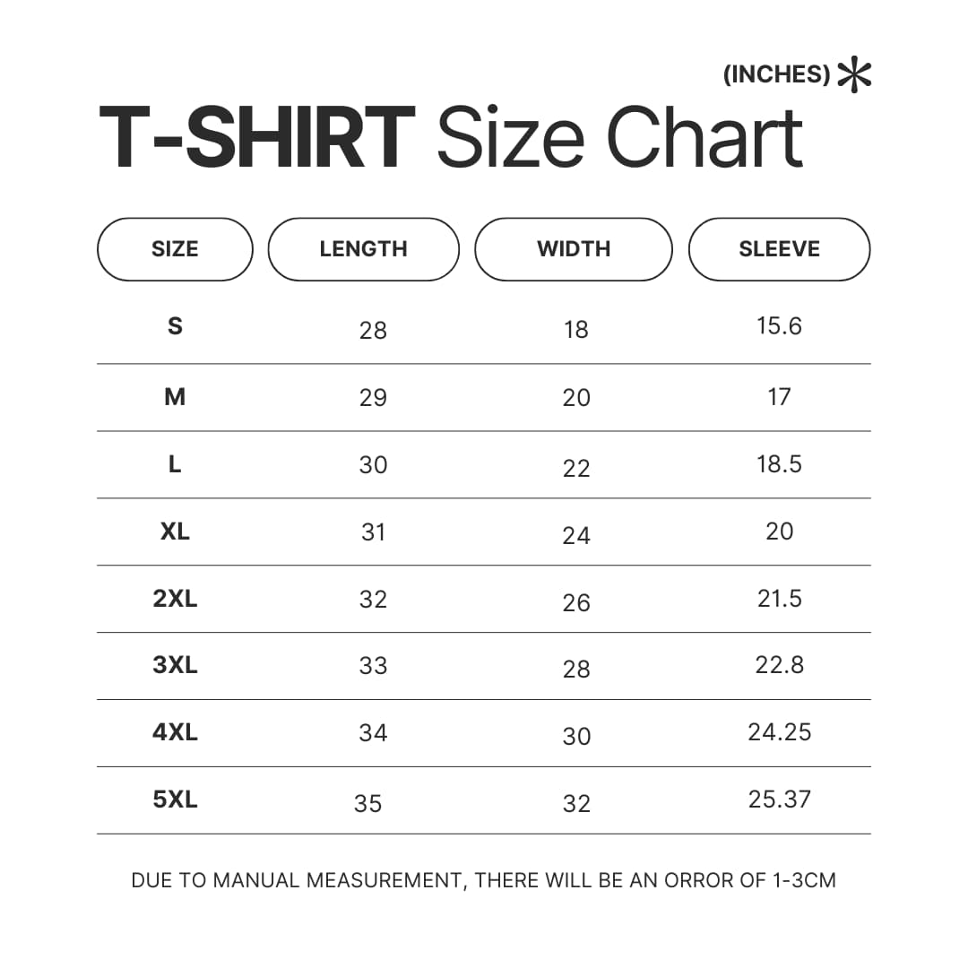 T shirt Size Chart - Dan Da Dan Shop