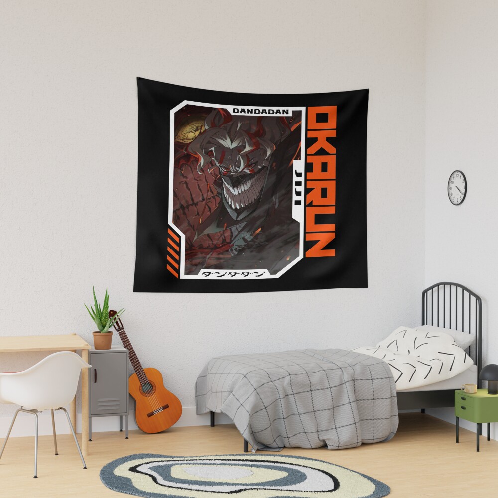 Okarun Dandadan Orange Text Tapestry